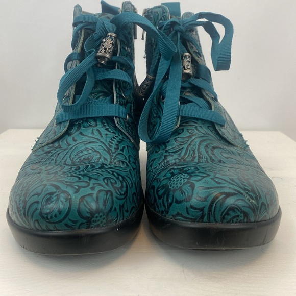 Alegria Wedge Boots Eliza Teal Tooled Ankle Leather Boots - Picture 6 of 11